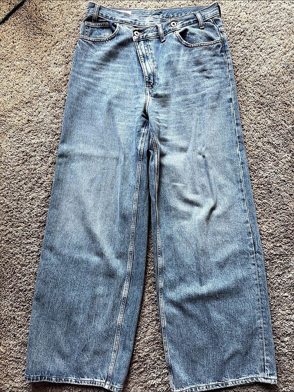 Zara High-Rise Crossover Wide-Leg Jeans Blue